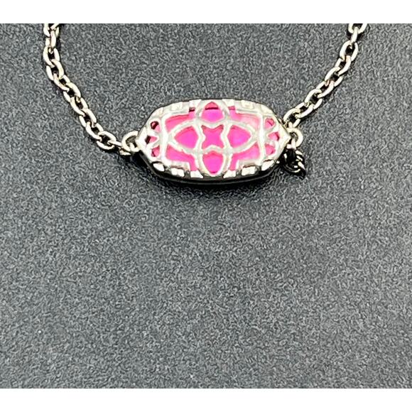 Kendra Scott Elaina Silver Plated Chain Neon Pink Magnesite Bolo Adj Bracelet - Picture 5 of 8